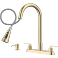 Handle Kitchen Faucet With Pull Down Sprayer Brushed Gold 4 Holes Sink Faucets