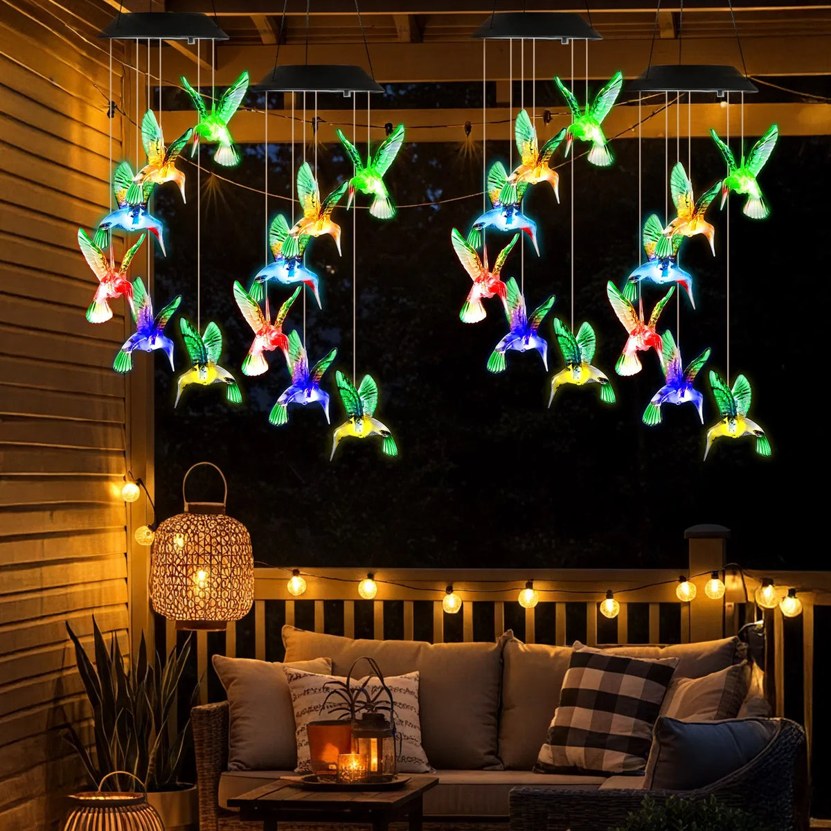 LED Solar Hummingbird Wind Chime Solar String Lights 6 LEDs Color Changing IP65 - Image 4