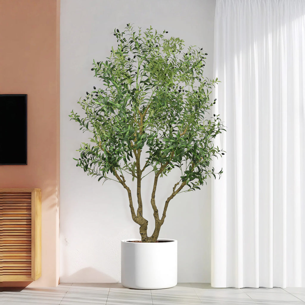 8FT Tall Artificial Olive Tree Large Faux Potted Tree with Natural Trunk and - Image 3