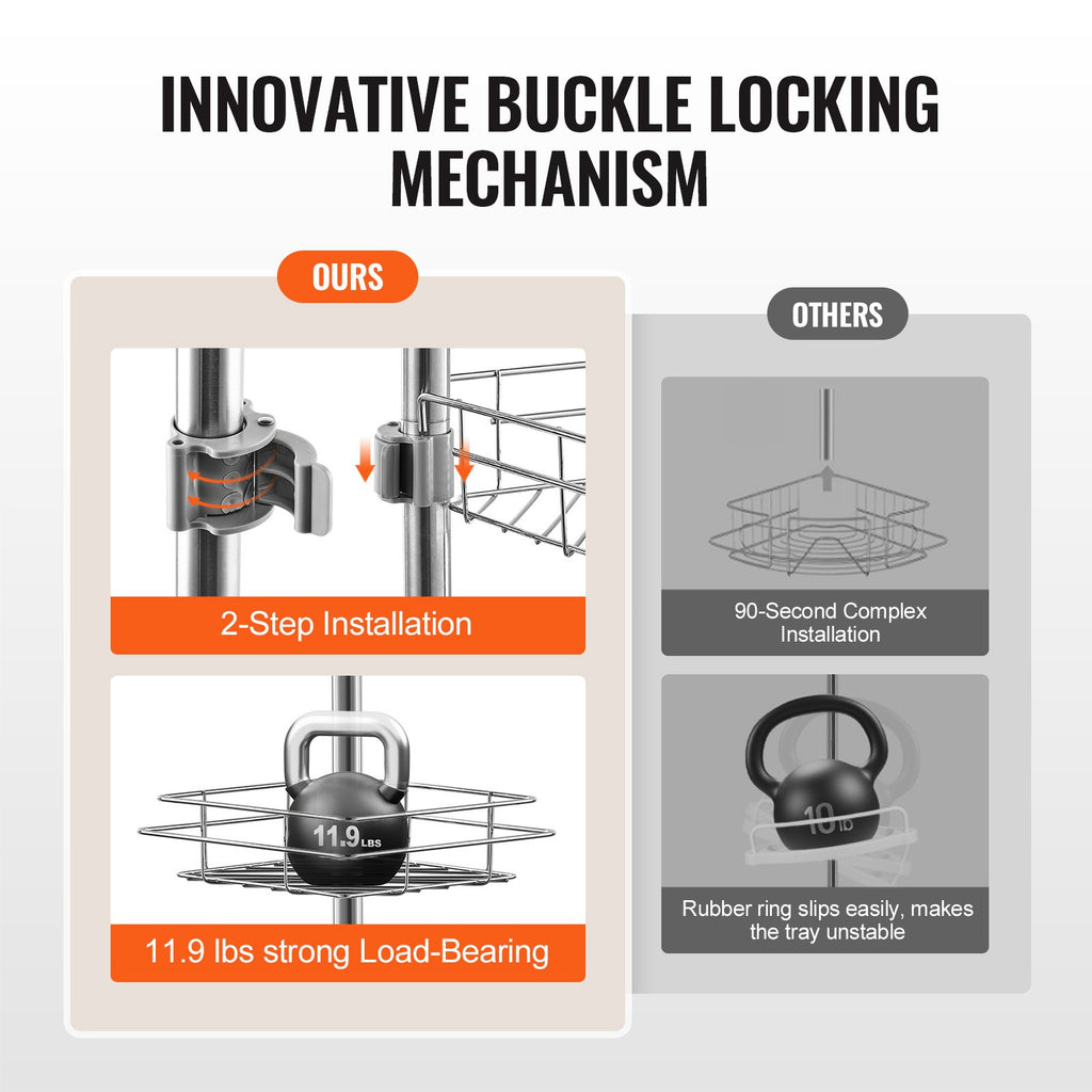 shower corner caddy tension pole packaging and components