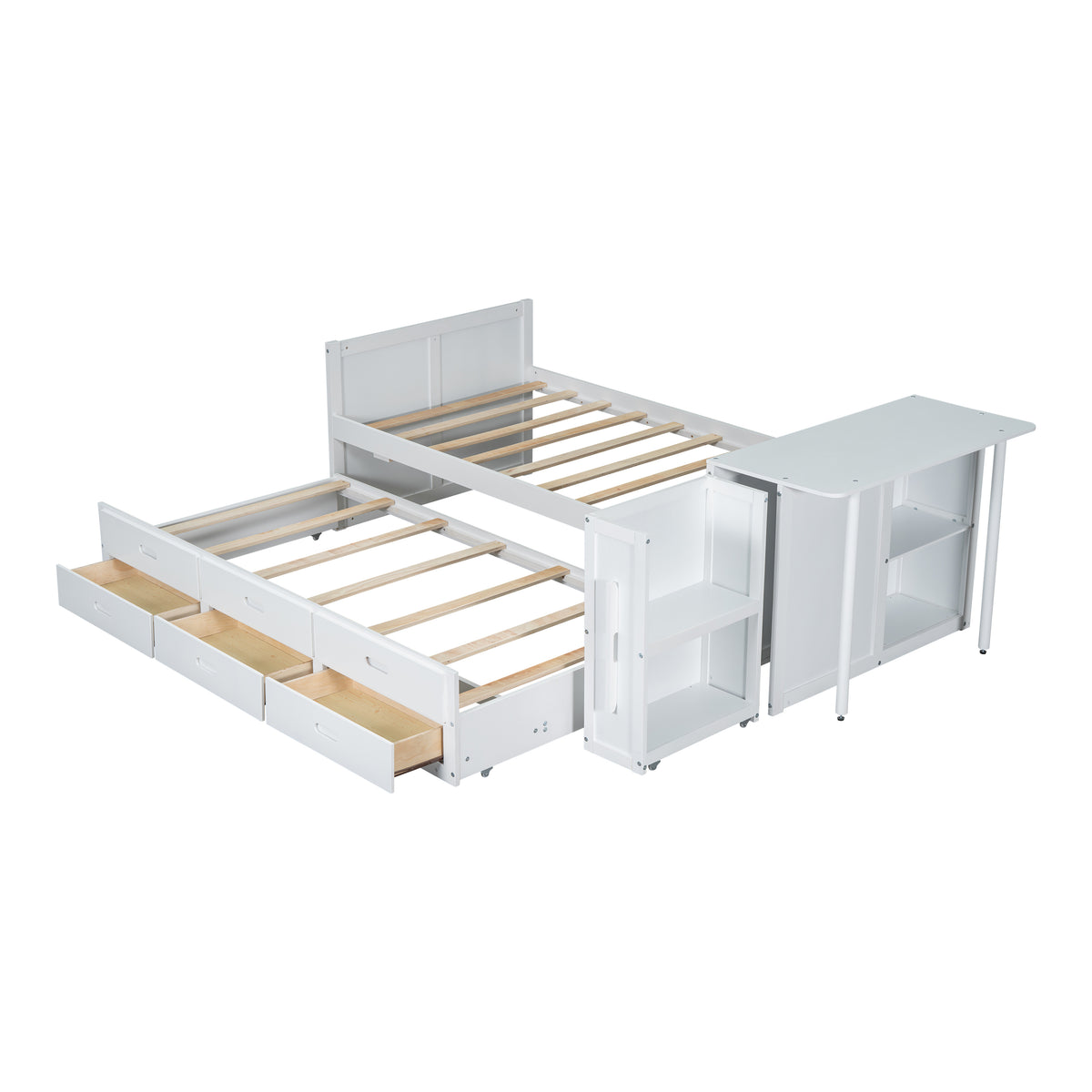 Twin Multifunctional Platform Bed with Desk and Trundle