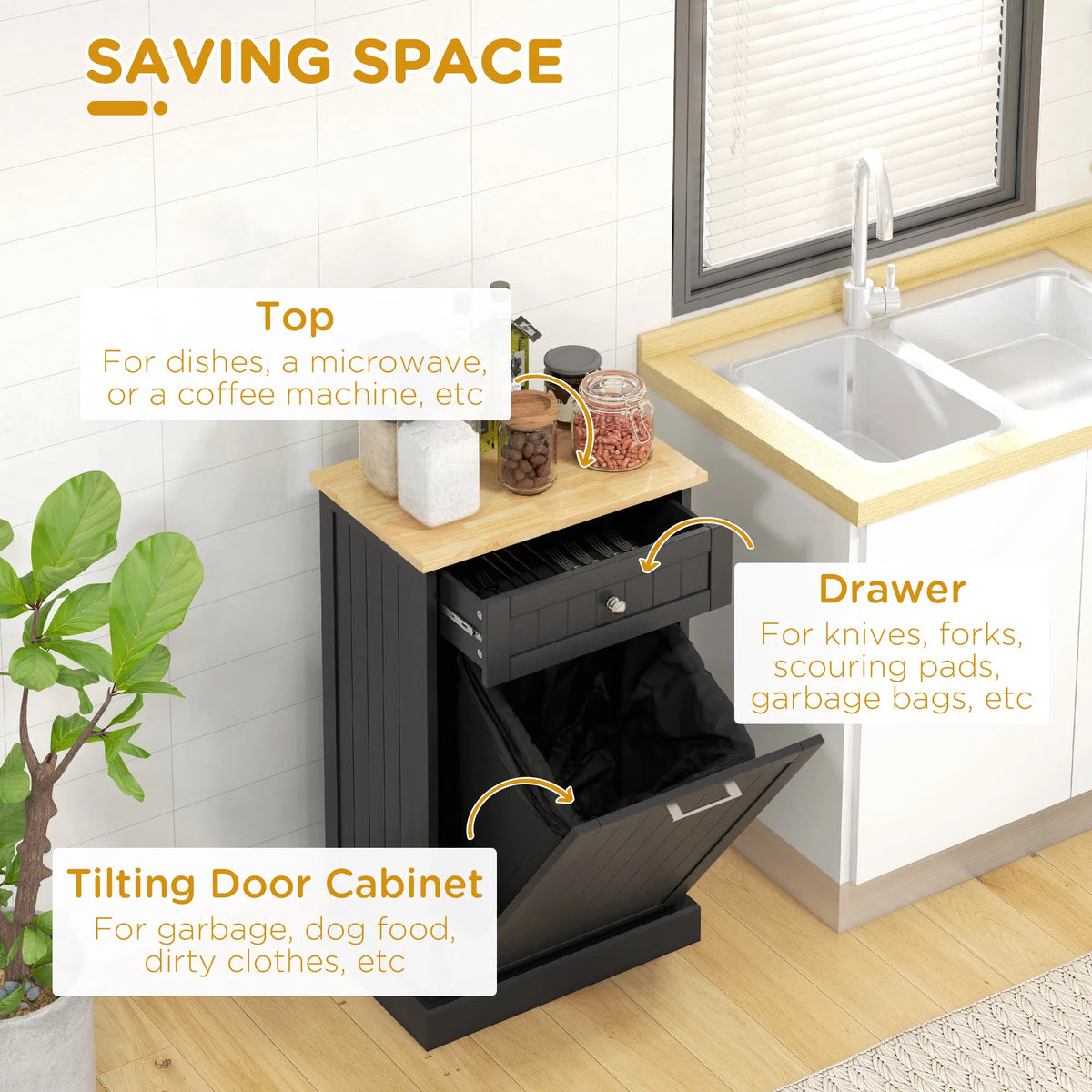 Kitchen Tilt Out Trash Bin Cabinet Free Standing Recycling Cabinet Trash Can - Image 5