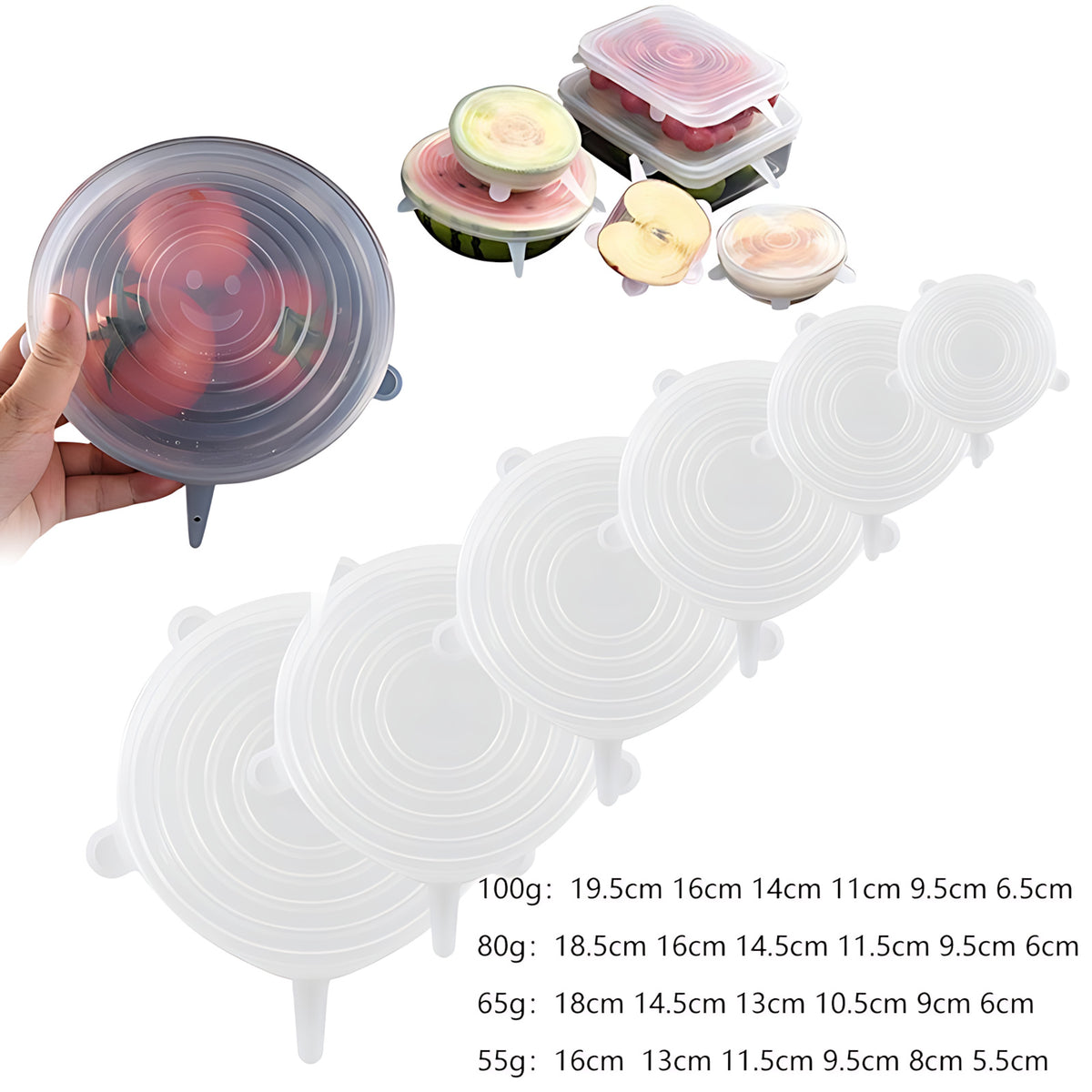 6-piece silicone stretch lid set