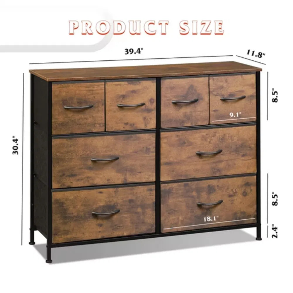 8 Drawers Fabric Cabinet Metal Frame Wide Wood Top Storage Tower TV Stand - Image 2