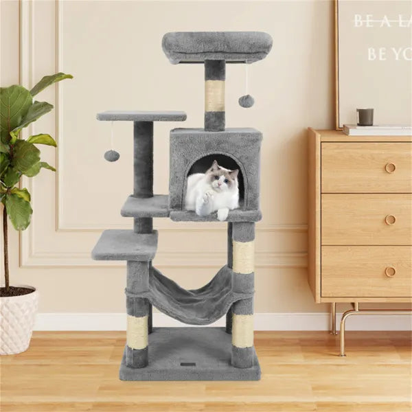 44" Multi Level Cat Tree With Spacious Top Perch 2 Door Condo & Hammock For - Image 2