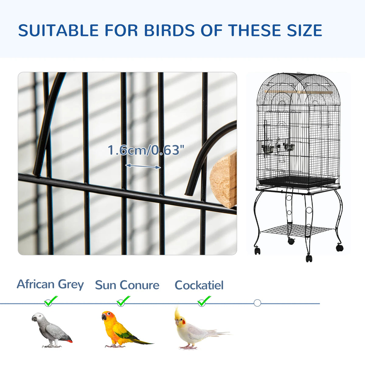 60" Large Bird Cage with Openable Top for Cockatie Sun Conure - Image 5