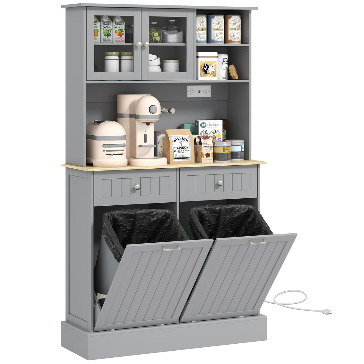 Kitchen Cabinet With Charging Station Tilt Out Cabinets Microwave Stand - Image 9