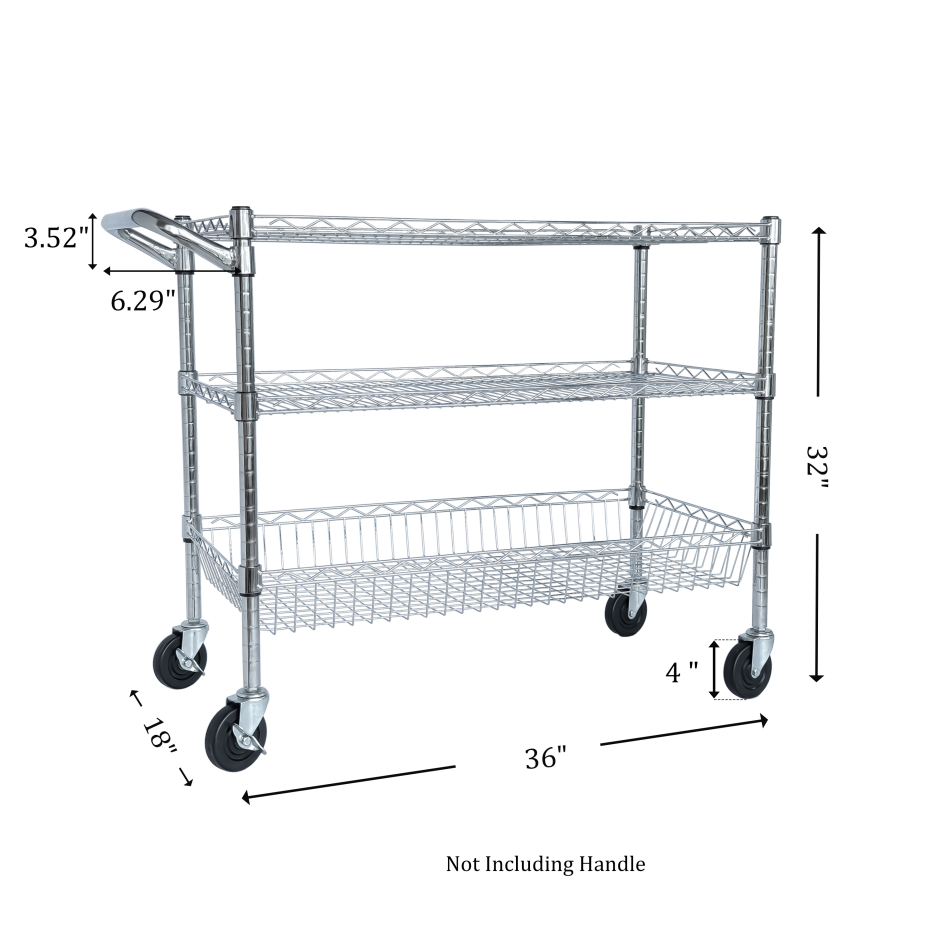 Heavy Duty Rolling Utility Cart 3 Tier Rolling Carts With Wheels with Handle - Image 2