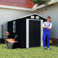 8x6ft galvanized metal outdoor storage shed with double doors in dark gray - main view