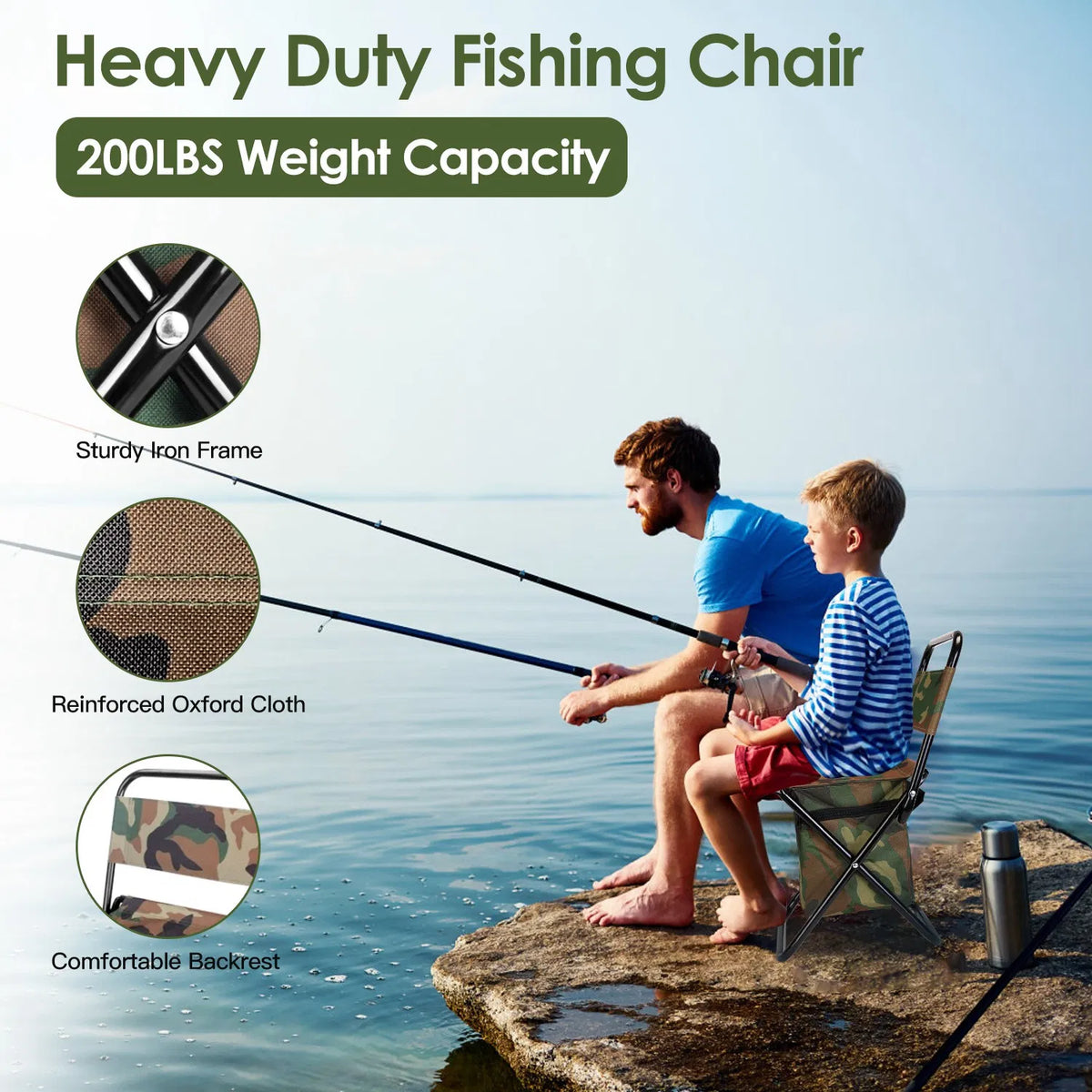 Foldable Fishing Chair With Backrest Built In Cooler Bag Portable Handle - Image 2