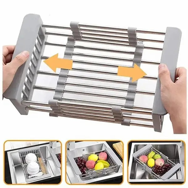 Adjustable Immersion Sink Dish Drying Rack With Stainless Steel Drain Basket - Image 10