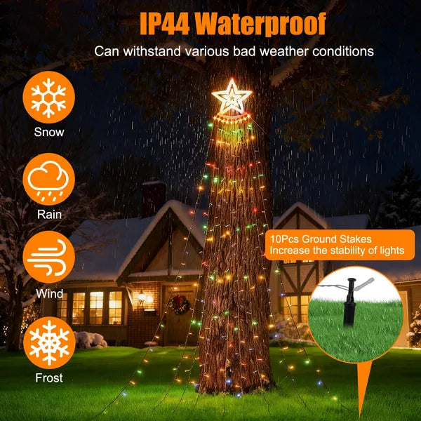 1Pc 11.48FT 350LED Multicolored Christmas Star Waterfall Tree String Light - Image 5