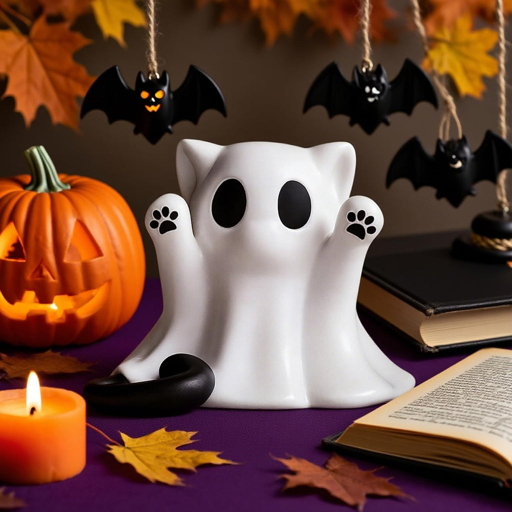 Cute Ghost Cat Figurine Halloween Mini Spooky Statue Tabletop Desk Decor Gift - Image 2