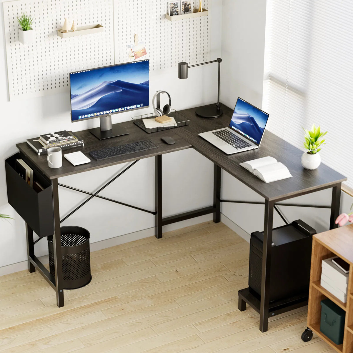 L Shaped Computer Desk Gaming Corner 50 Inch Office Writing PC Wooden Table - Image 3