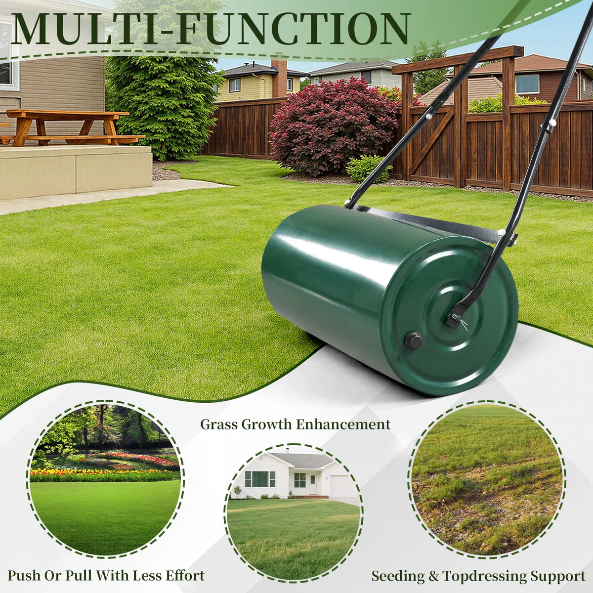 24in Heavy Duty Steel Lawn Roller Garden Roller Can Be Filled with Water or - Image 2