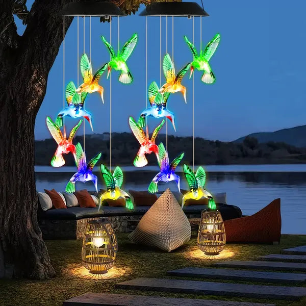 2PCS Hummingbird Solar Wind Chimes With Color Changing LED Lights Waterproof - Image 2