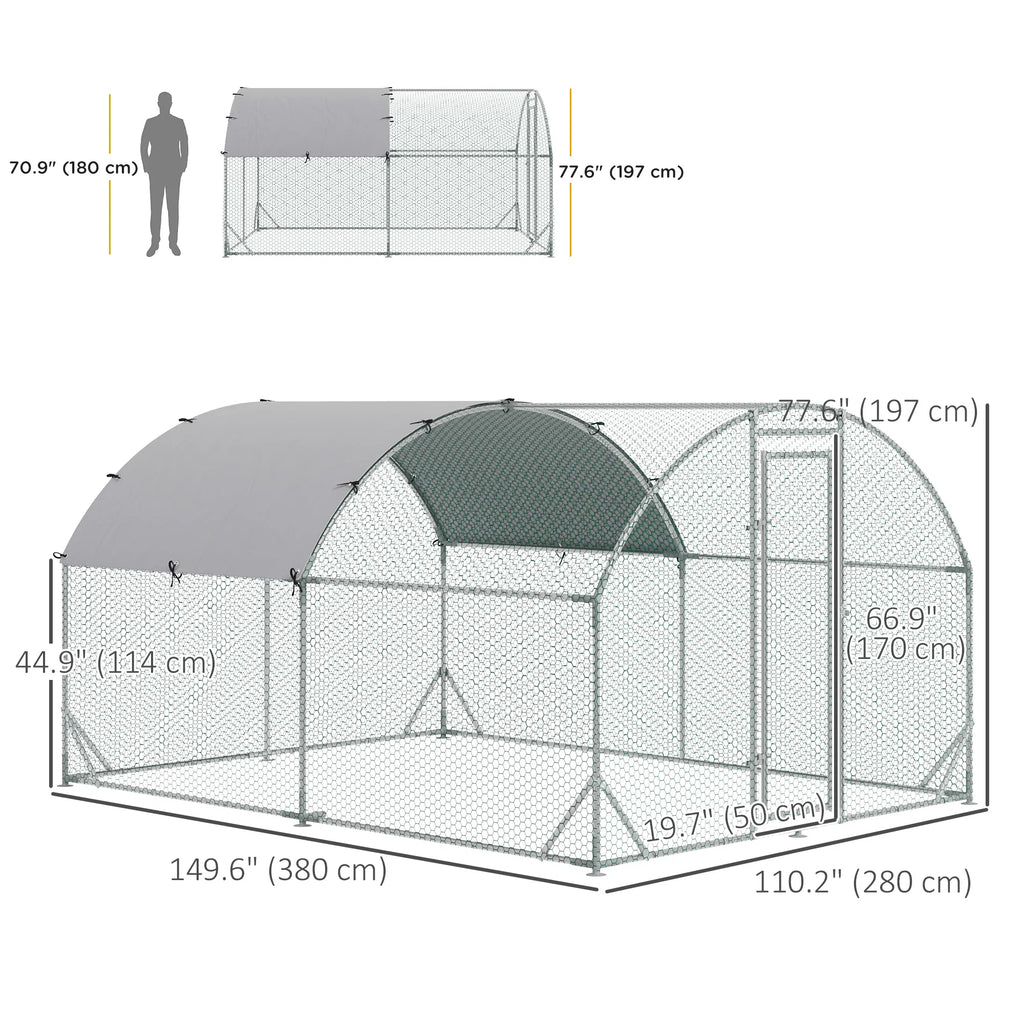 Galvanized Large Metal Chicken Coop Cage Walk in Enclosure Poultry Hen Run - Image 2