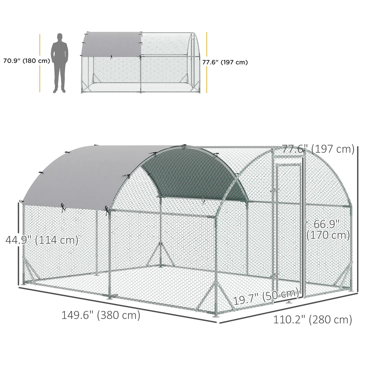 Galvanized Large Metal Chicken Coop Cage Walk in Enclosure Poultry Hen Run - Image 2