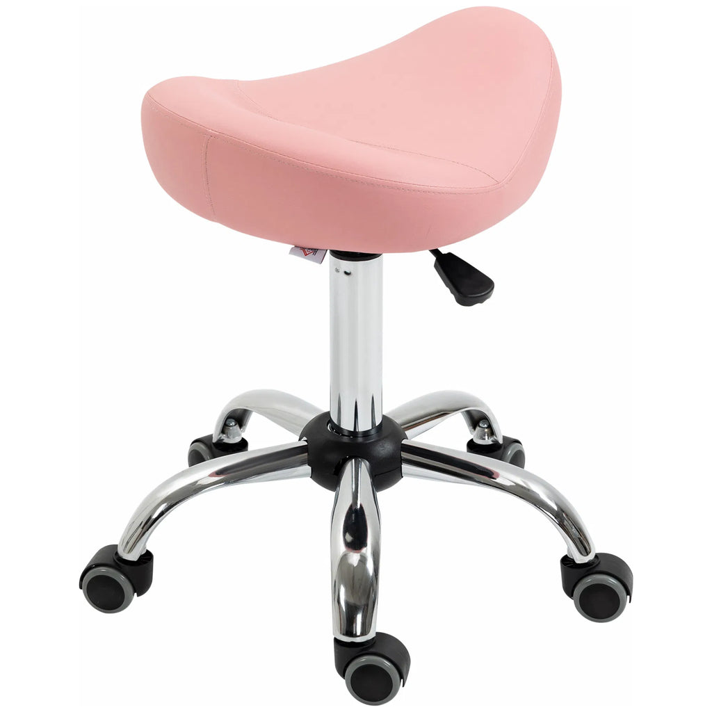 Saddle Stool Chic: Height Adjustable Rolling Salon Chair in Pink PU Leather for - Image 3