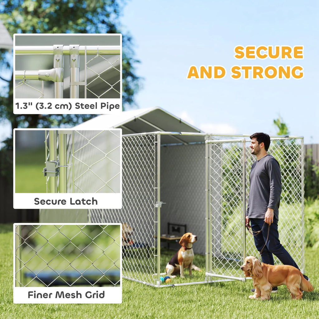 Galvanized Steel Dog Kennel Outdoor with Waterproof & UV Resistant Cover for - Image 2