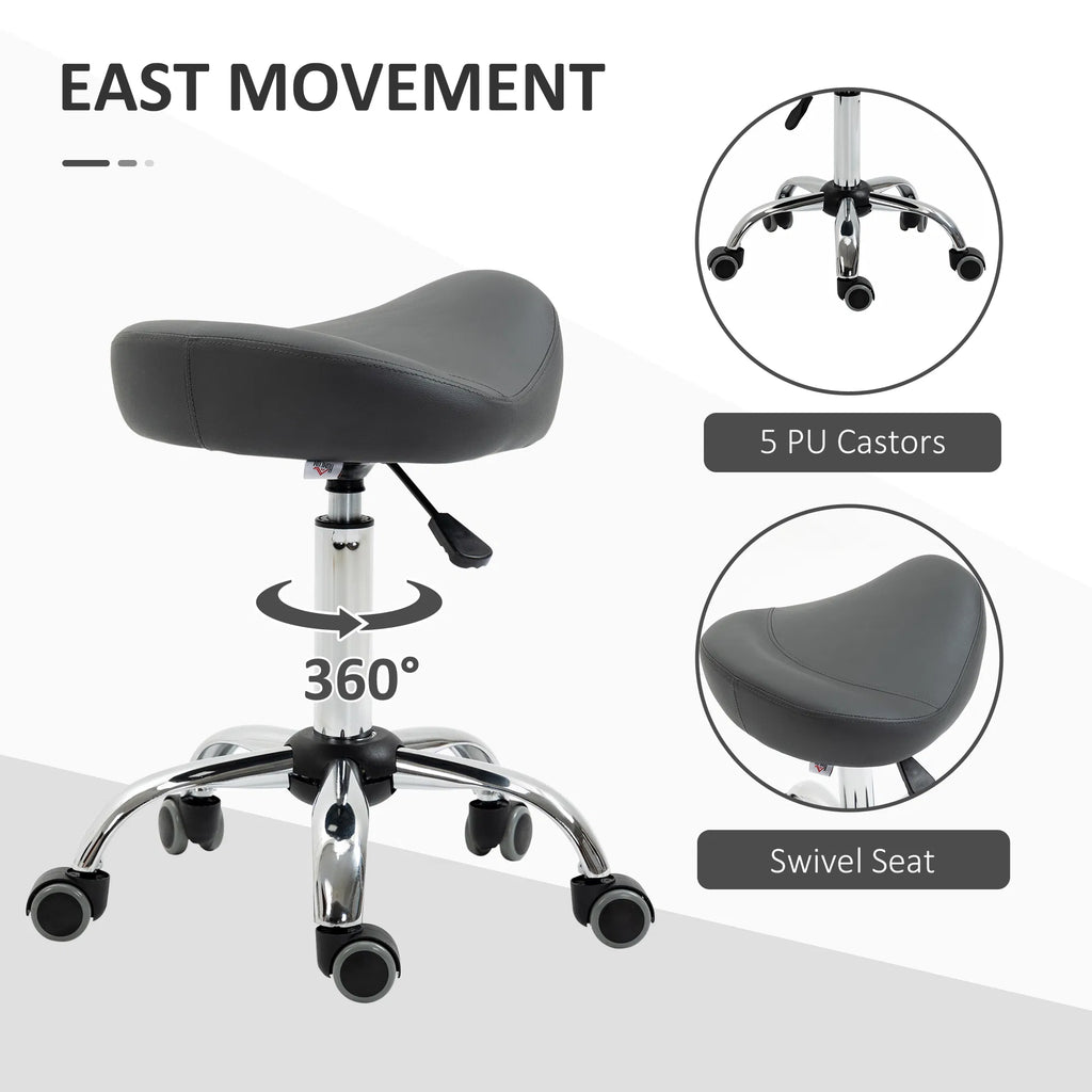 Saddle Stool Height Adjustable Rolling Salon Chair with PU Leather for - Image 4