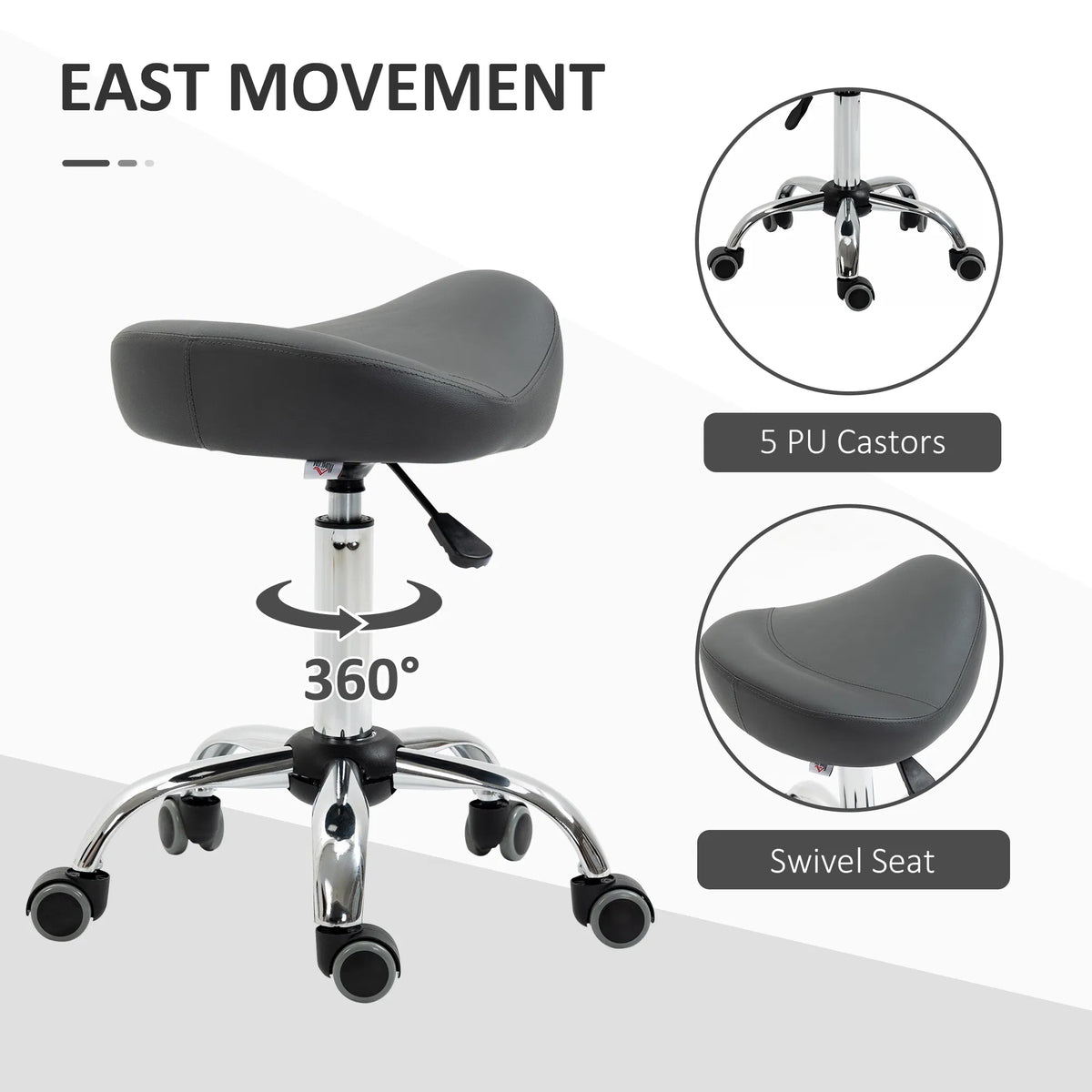 Saddle Stool Height Adjustable Rolling Salon Chair with PU Leather for - Image 4