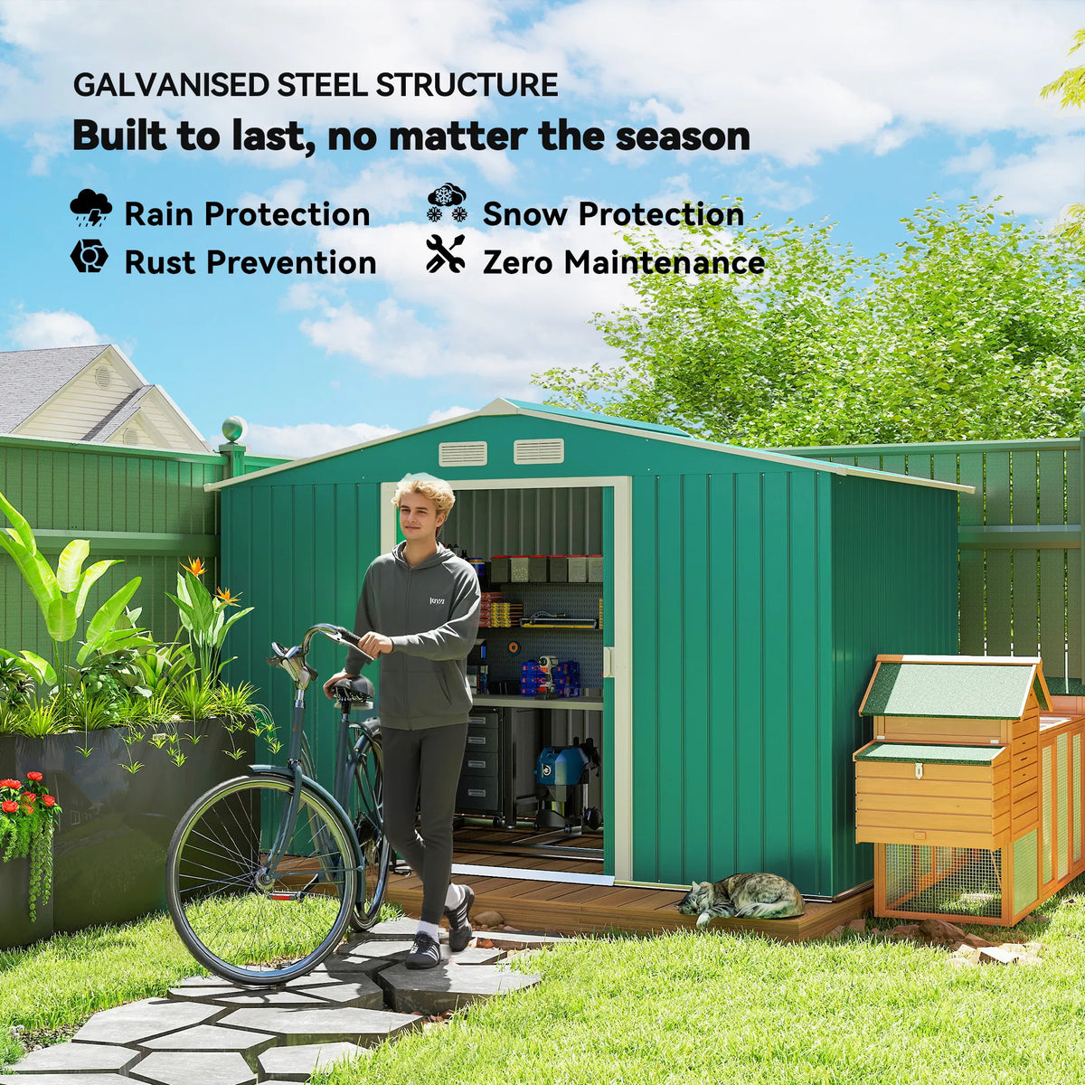 9.1' x 6.4' x 6.3' Garden Storage Shed w/ Foundation Kit Metal Tool Storage - Image 4