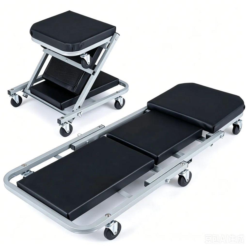 40" 2 in 1 Mechanic Creeper Seat with 360 Swivel Casters Heavy Duty Metal - Image 2