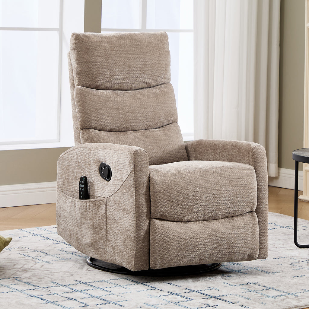 Heat Massage Manual Recliner Chair with Rocker and Swivel in Fabric for Living