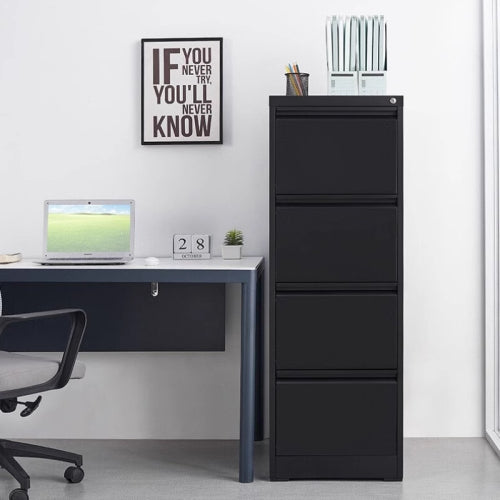 4-Drawer Black Vertical Filing Cabinet with Lock