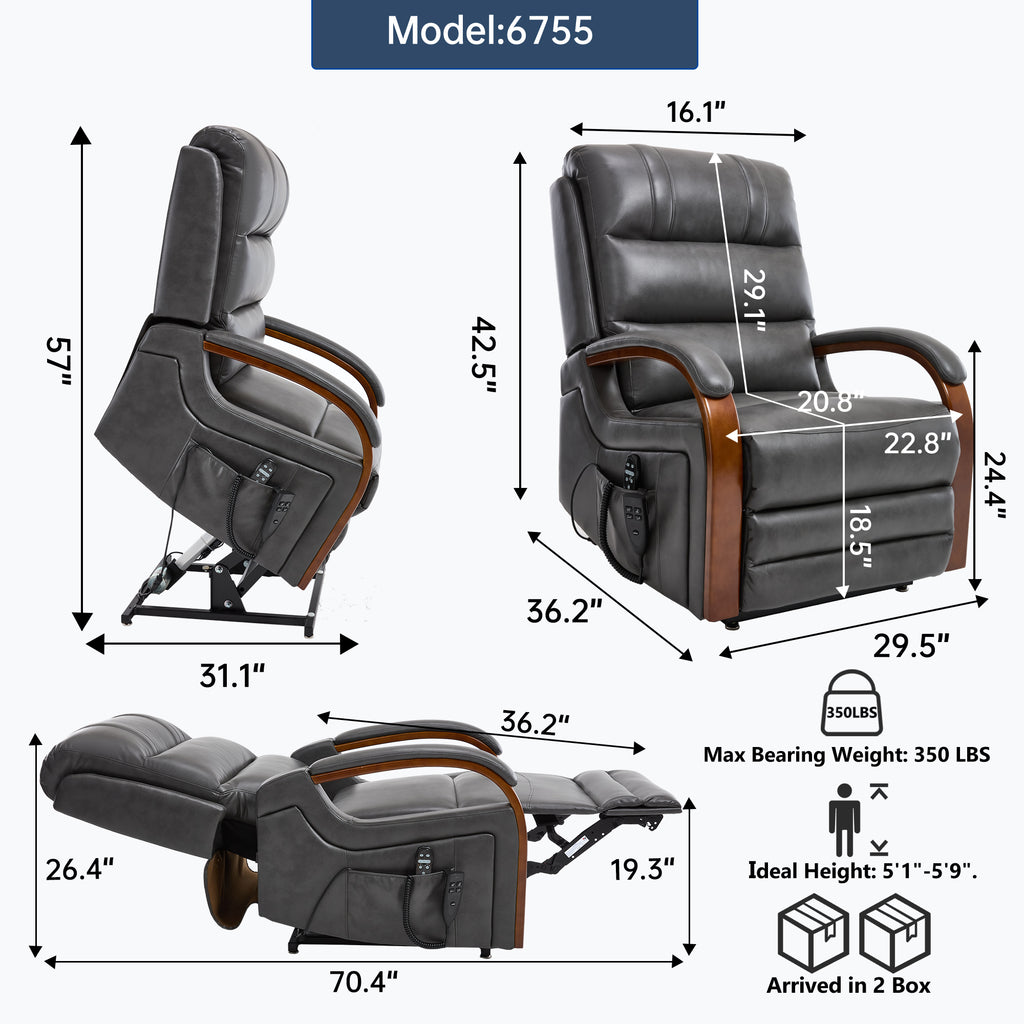 Power Dark Grey Leatheraire Lift Recliner Chair Dual Motor Infinite Position Up - Image 4