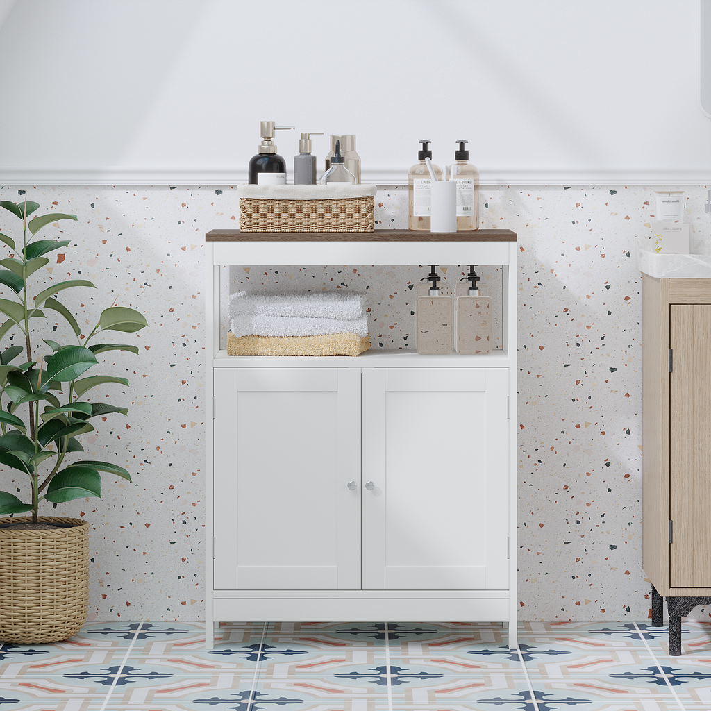 Modern Two-Door Storage Cabinet with Wood-Look Top