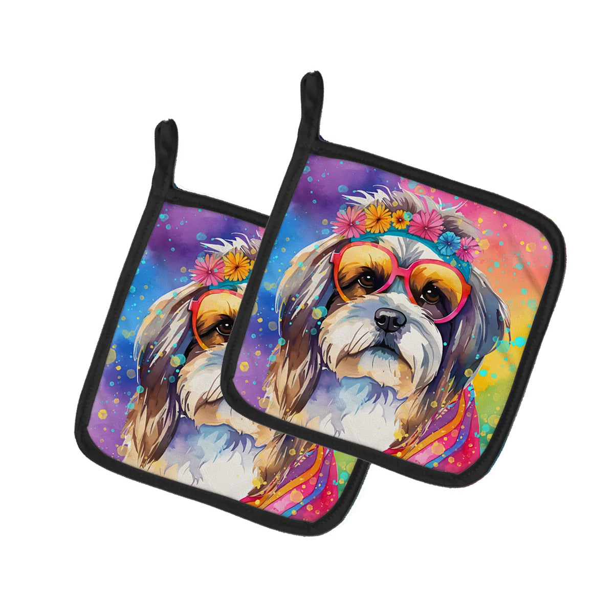 Shih Tzu Hippie Dawg Pair of Pot Holders Kitchen Heat Resistant Pot Holders - Image 2