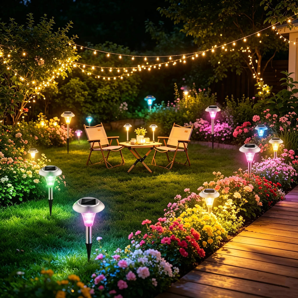 4 PCS Solar Powered Color Changing Path Lights IP44 Waterproof Auto DusktoDawn - Image 3