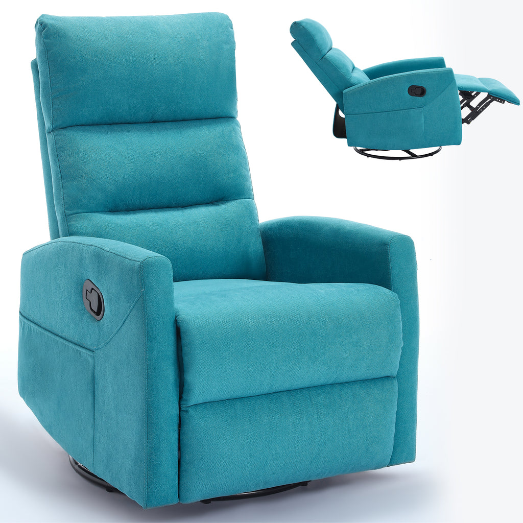 Manual Recliner Chair with Rocker and Swivel in Fabric for Living Room Blue - Image 4