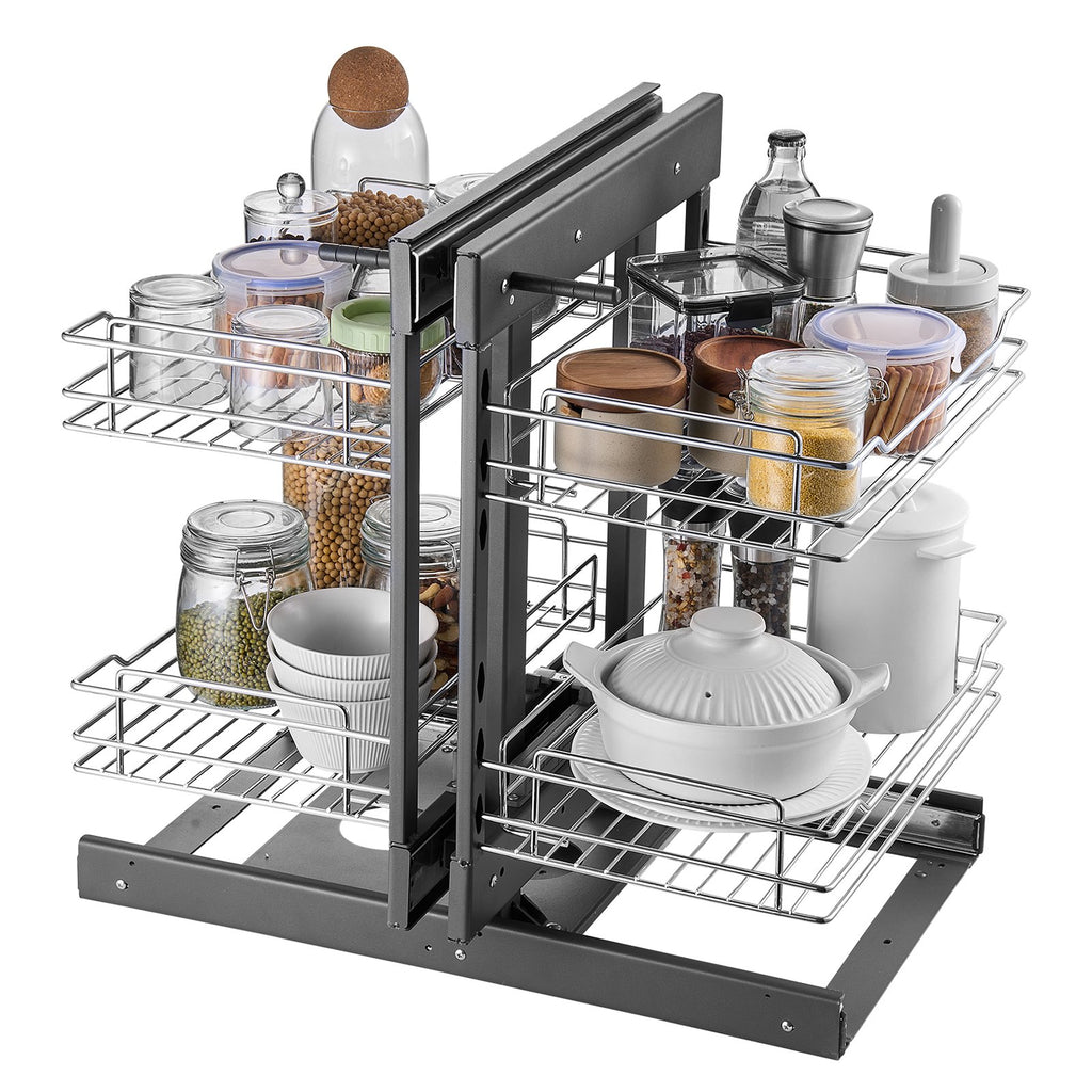 2 Tier Blind Corner Pull Out Organizer Chrome Kitchen Cabinet Shelf - Main View