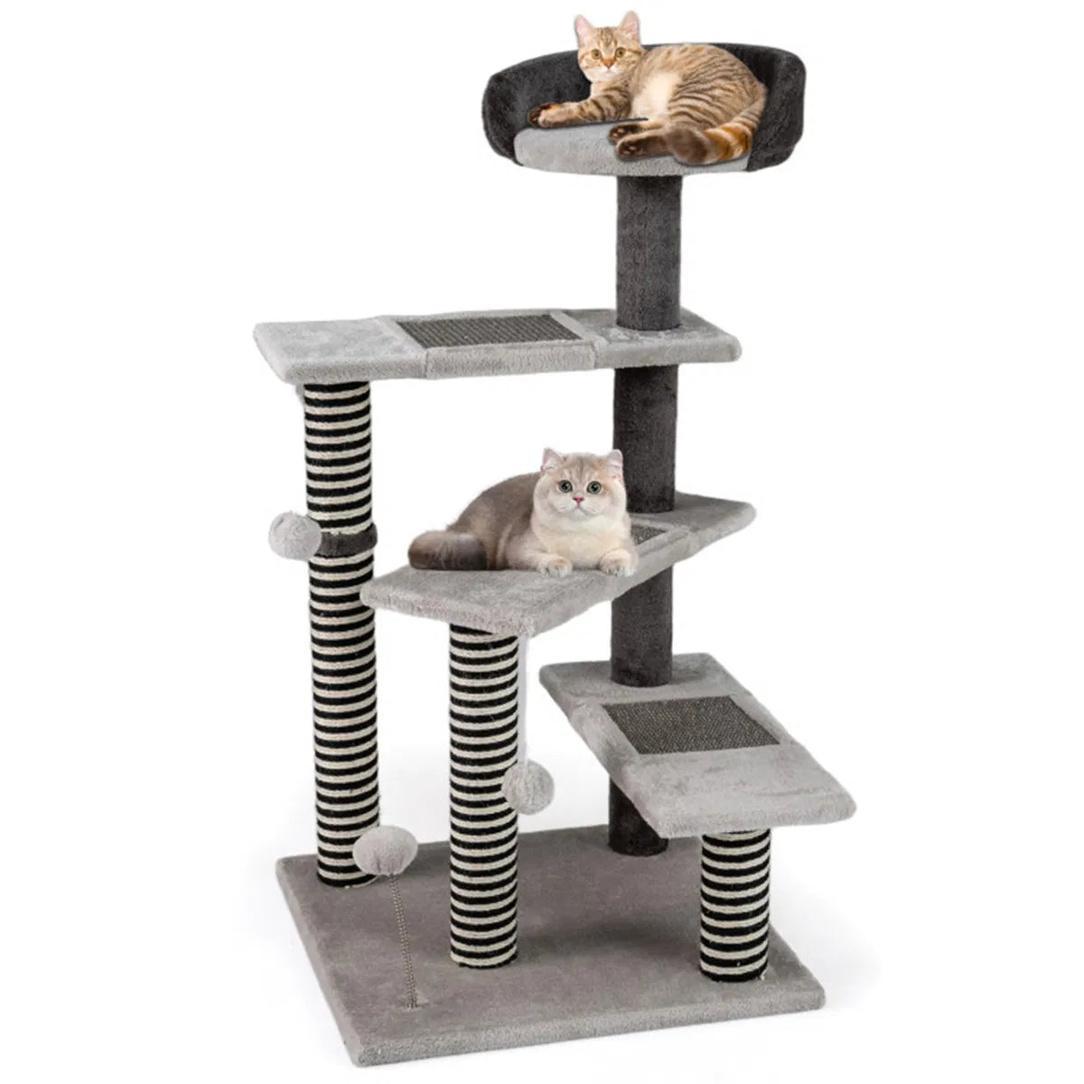 37" tall Cat Stairs with Scratching Mats 3 Tier Perches Spring Ball &