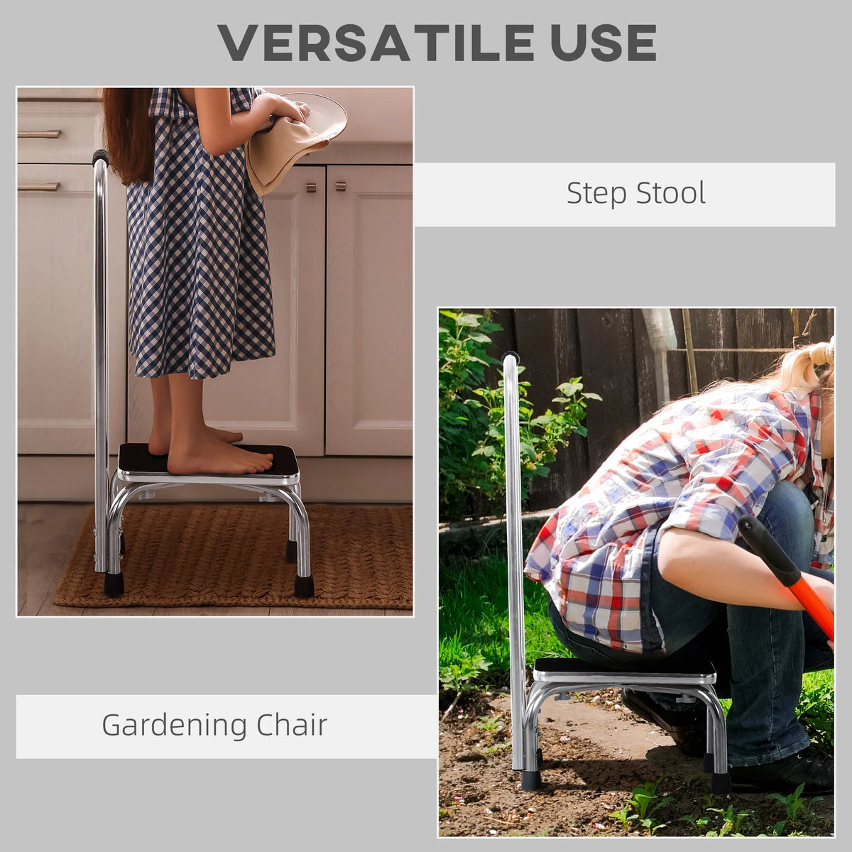 Metal Step Stool with Handle 1 Step Ladder Wide Anti Slip for Outdoor Indoor - Image 3