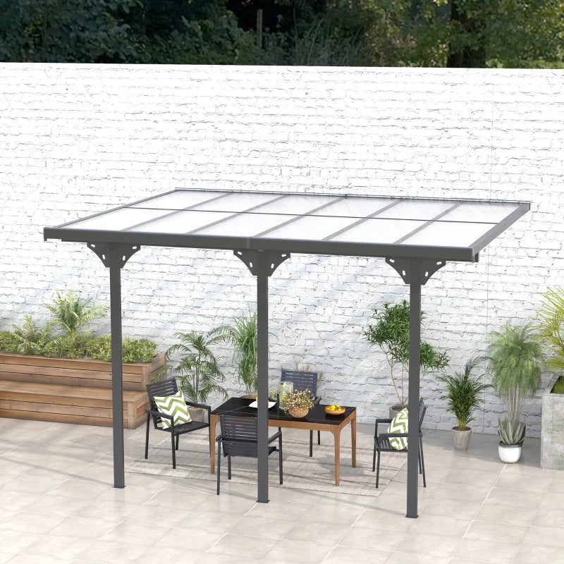 12x10 Wall-Mounted Polycarbonate Pergola with Aluminum Frame