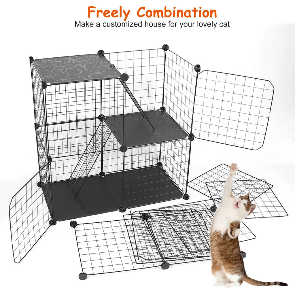 Cat Cage DIY Indoor Pet Home Small Animal House Detachable Playpen with 3 Doors