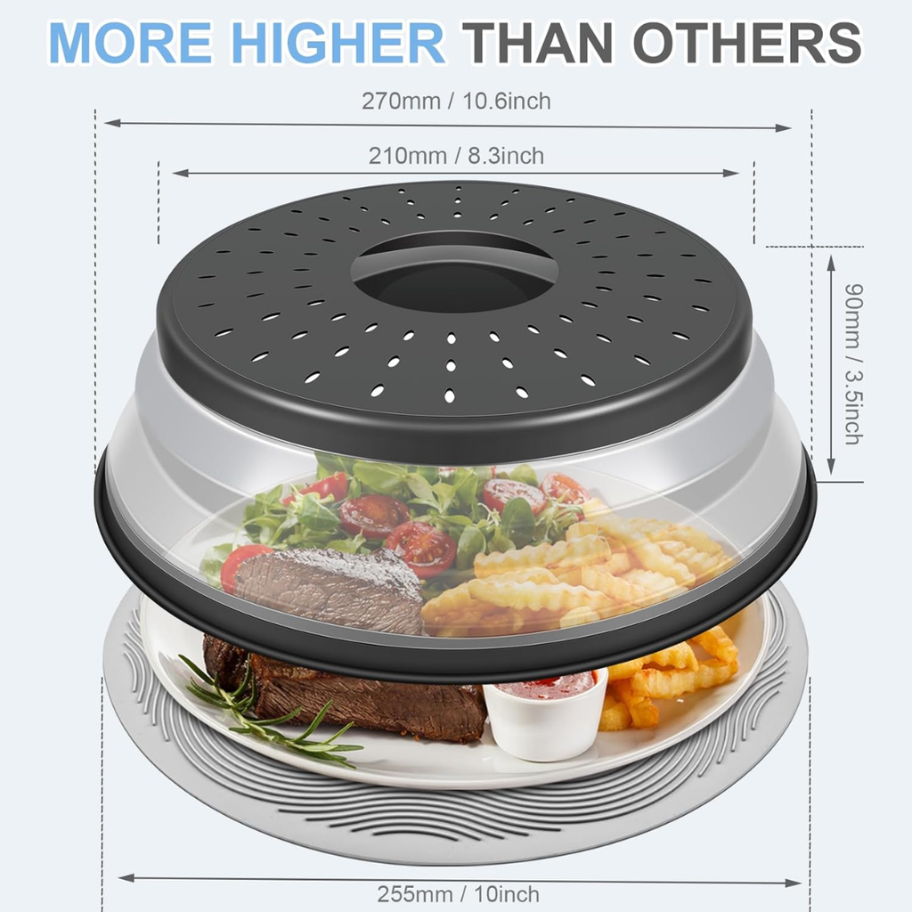 10 Inch Microwave Food Cover & Collapsible Silicone Mat Splatter Guard Plate - Image 4