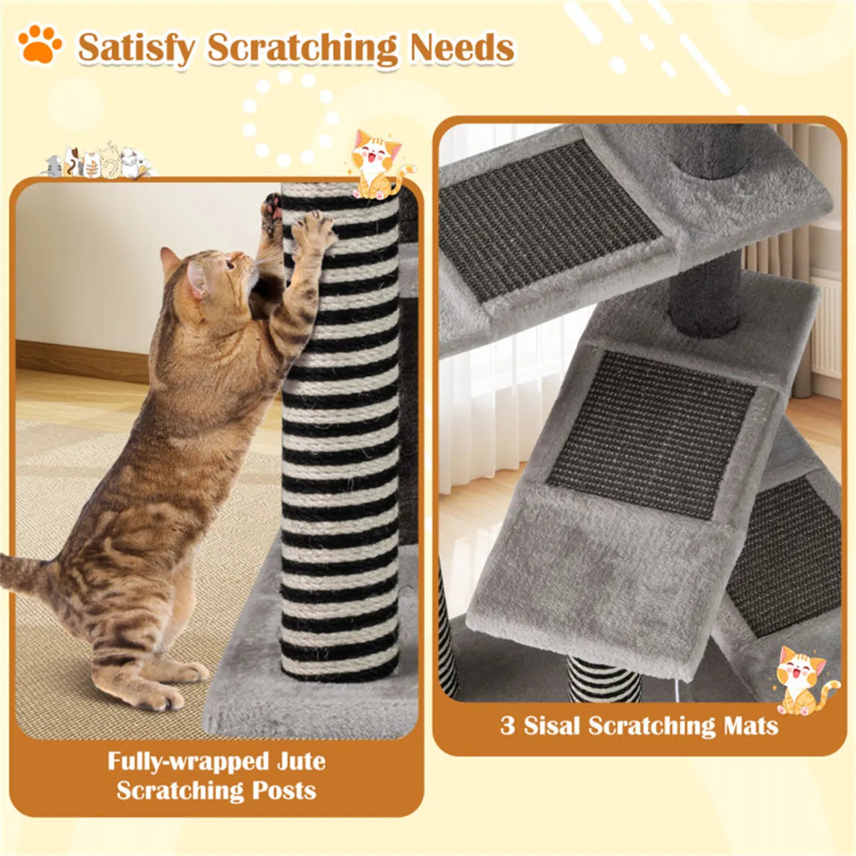 37" tall Cat Stairs with Scratching Mats 3 Tier Perches Spring Ball & - Image 3