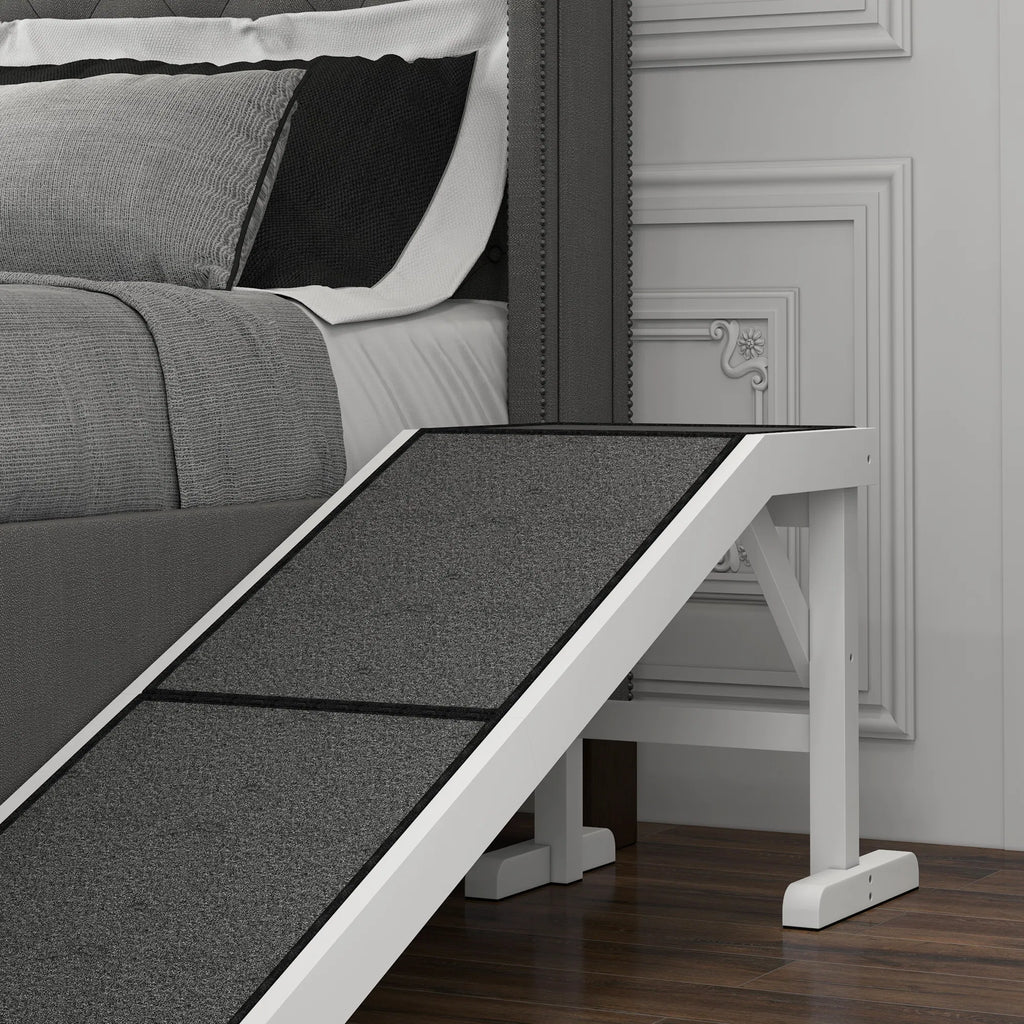 Pet Ramp Bed Steps for Dogs Cats Non slip Carpet Top Platform Pine Wood 59"L x - Image 4