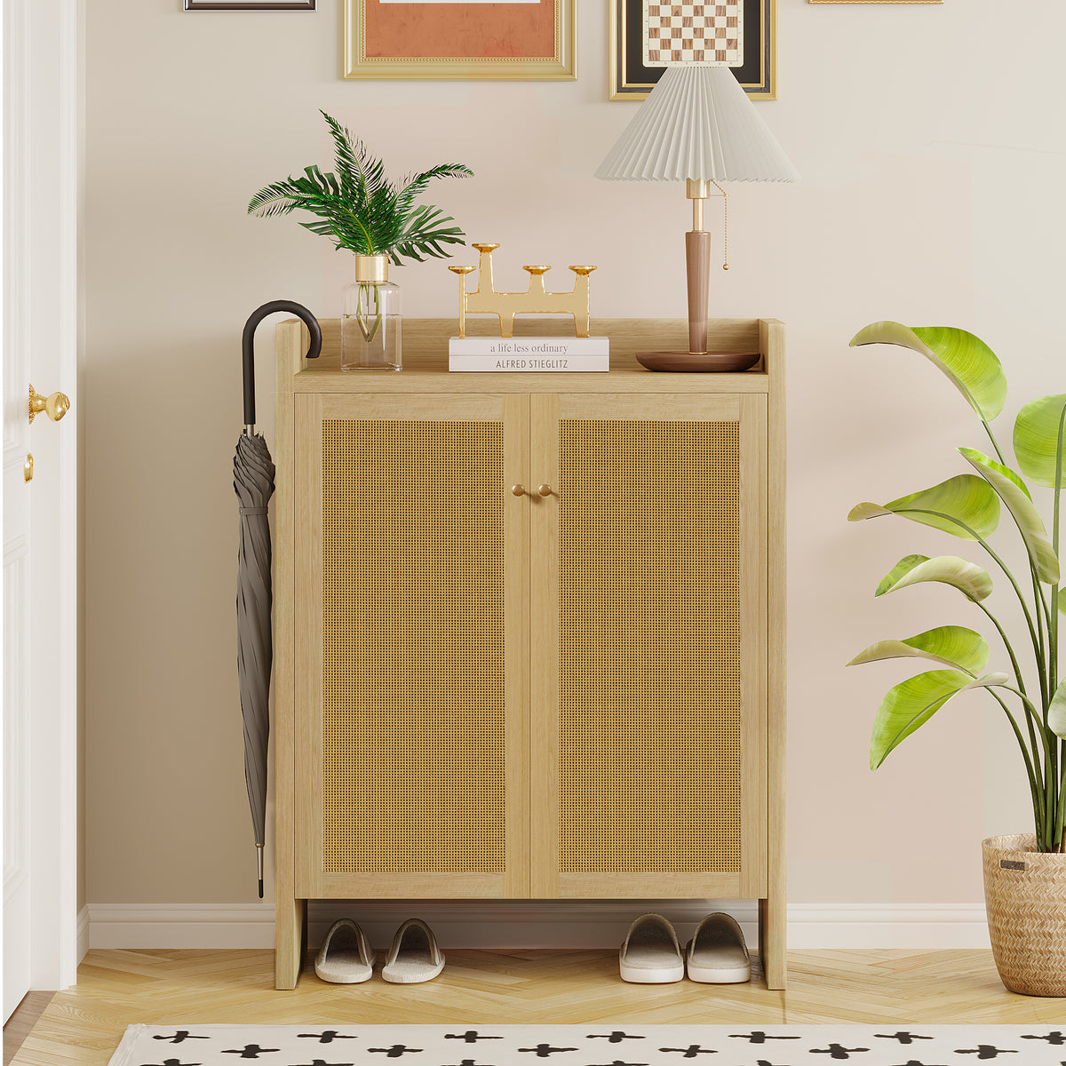 Natural Rattan 6-Tier Shoe Storage Cabinet