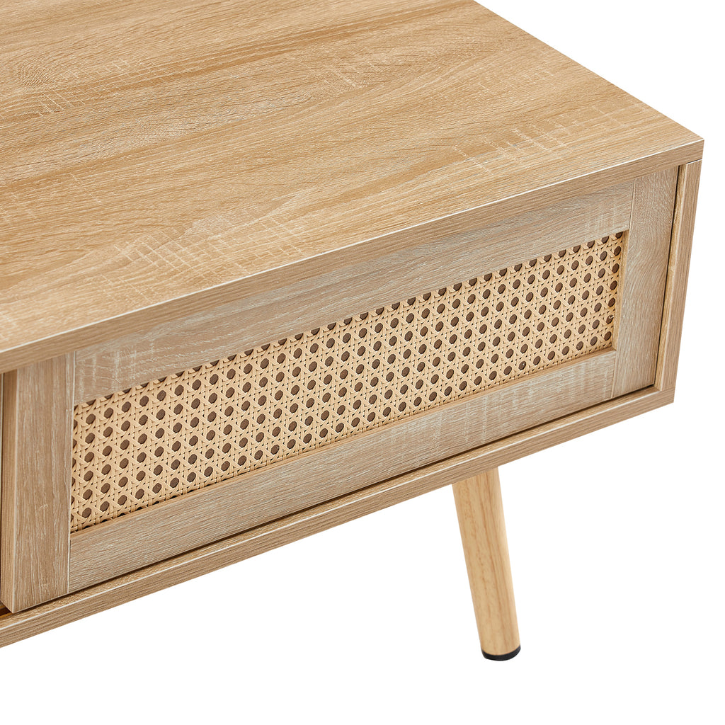 41.34inch Rattan Coffee Table Sliding Door Modern Table For Storage Solid Wood Legs - Image 4