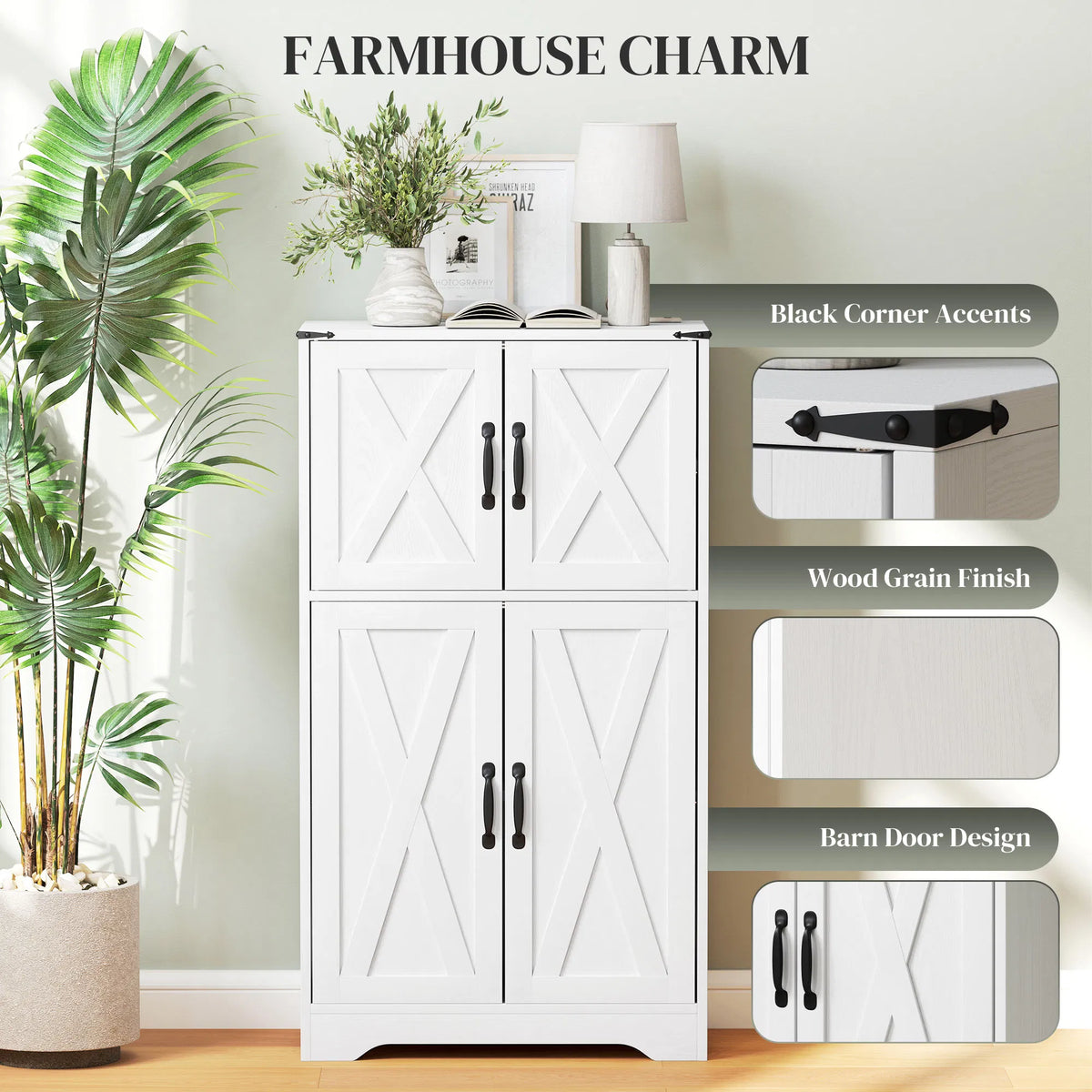 Farmhouse Kitchen Pantry Freestanding Kitchen Pantry Storage Cabinet with Barn - Image 4