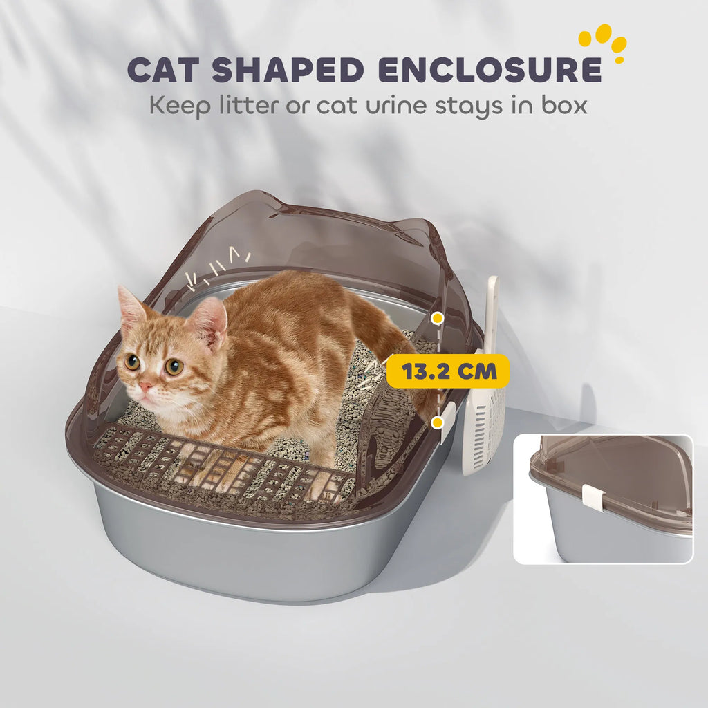 Stainless Steel Cat Litter Box with High Sided Enclosure Steps & Scoop - Image 3