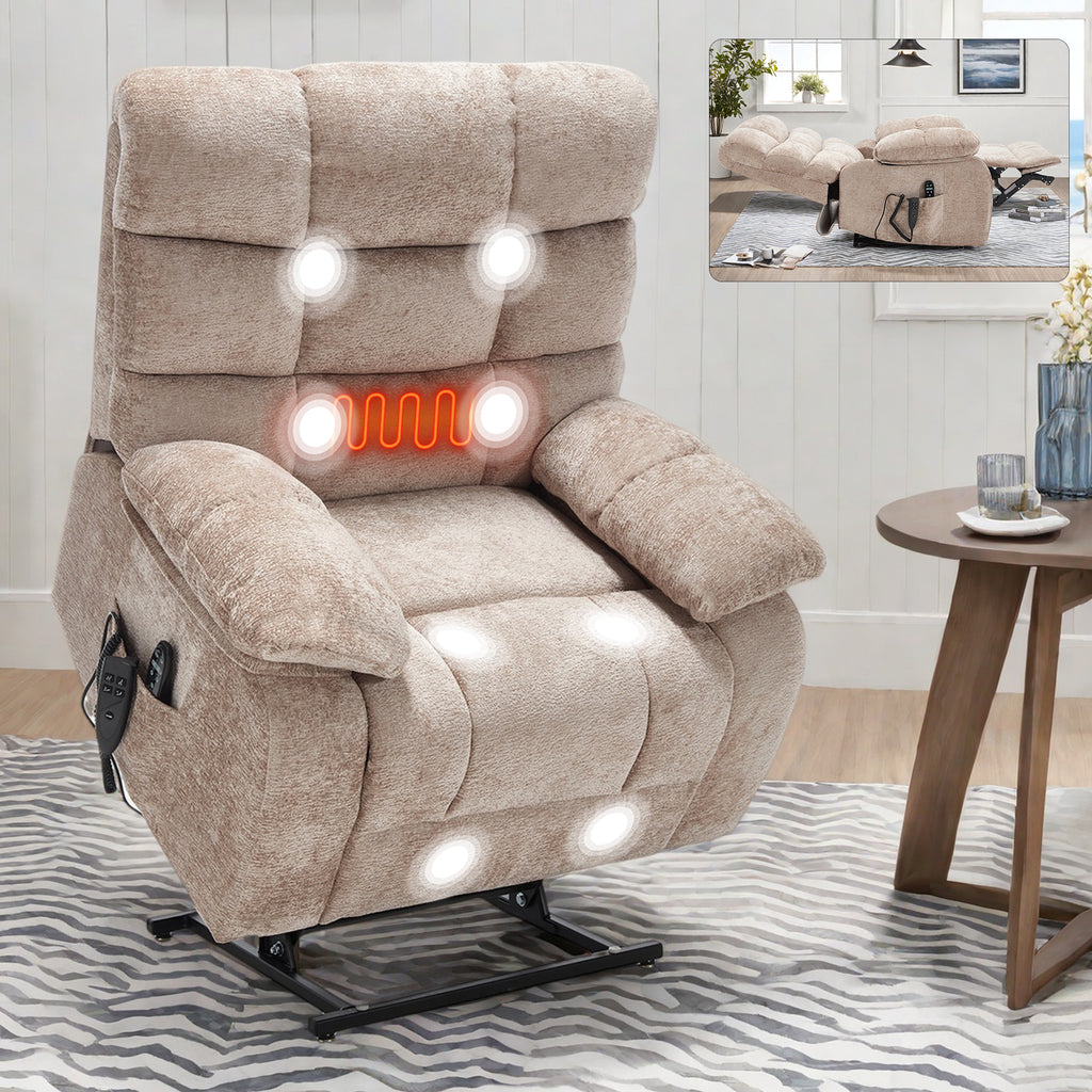 Lift Recliner Chair Heat Massage Dual Motor Infinite Position Up to 350 LBS