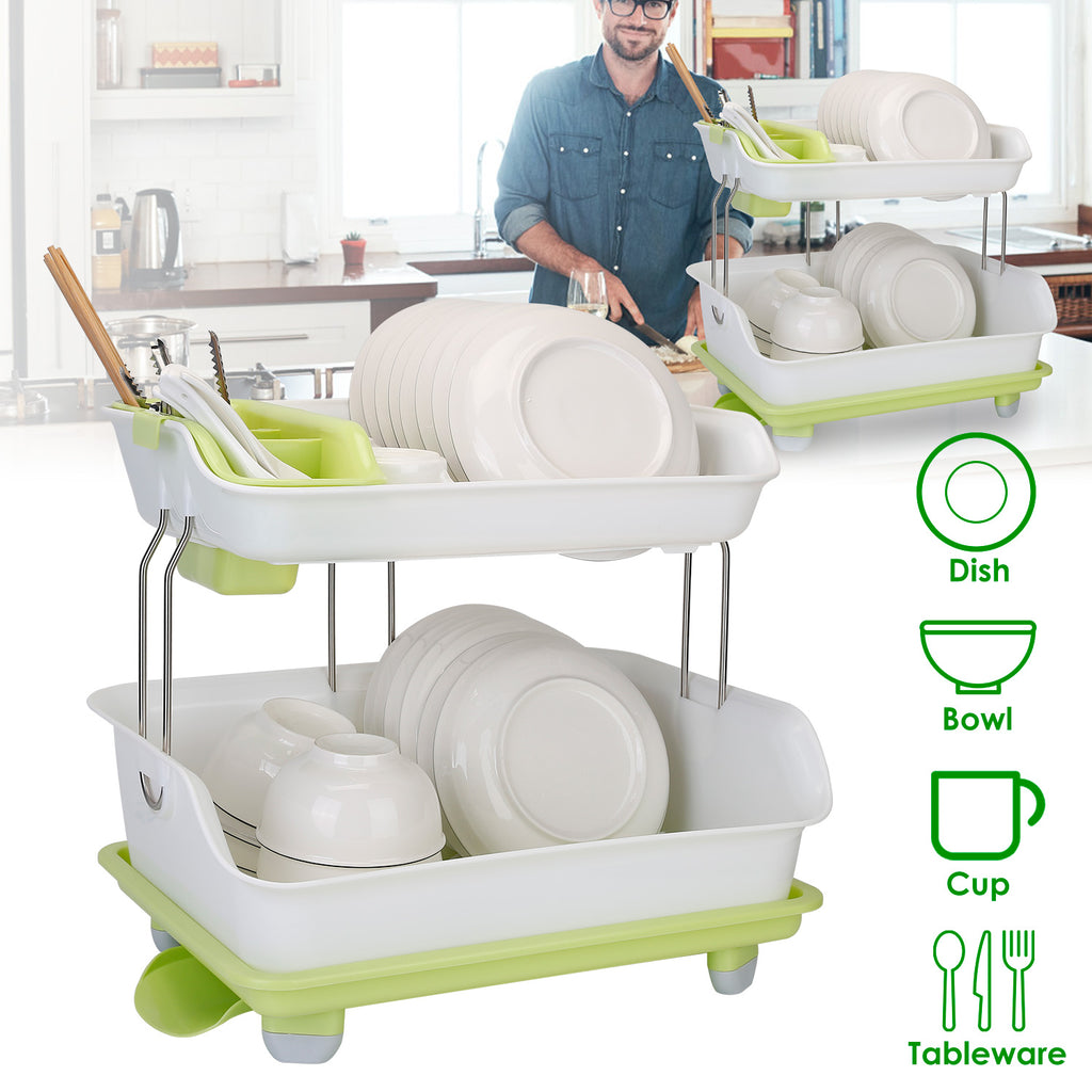 2-tier dish drying rack cutlery main view