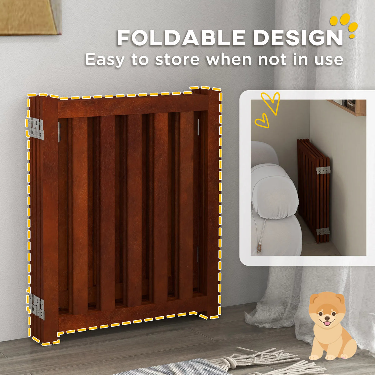 Foldable Dog Gate with Door 4 Panels Fressstanding Pet Gate Brown - Image 3